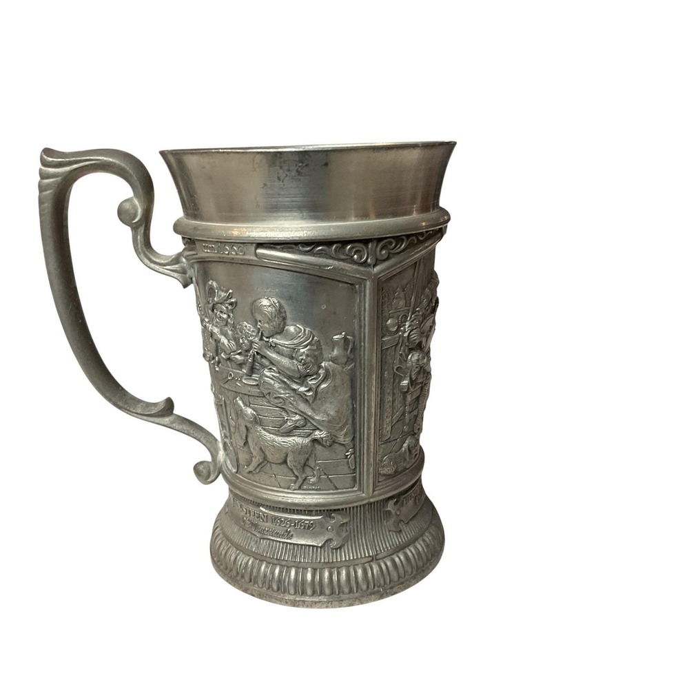 SKS Zinn Pewter Beer Stein Mug Tankard Ornate Ale Collectible Cup Artists 4.5"